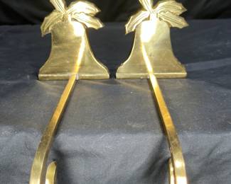 2 Brass Christmas Bell & Holly Stocking Hangers