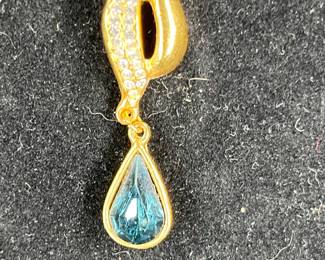 VTG Roman Blue Glass Stone Pendant & Earring Set
