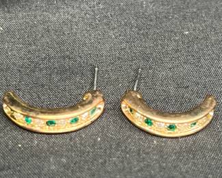 VTG Green Rhinestone Choker and 3 pairs Earrings