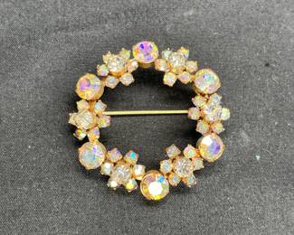 Vintage Iridescent Stone Wreath Brooch