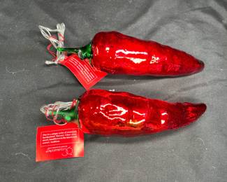 2 Dept 56 Mercury Glass Chili Pepper Ornaments