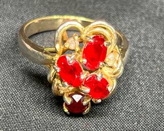 Ruby with Diamond Chips 14KT Gold Filled Ring