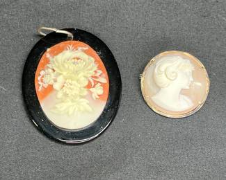  2 Vintage Floral & Silouette Cameos