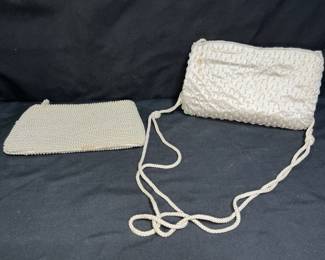  2 Vintage White Beaded Evening Bags