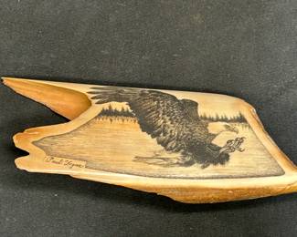 Paul Logan Scrimshaw Eagle on Walrus Tusk