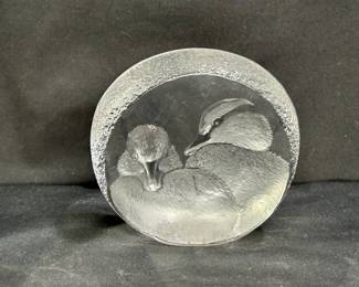 Mats Jonasson Crystal Sitting Ducks Paperweight