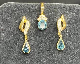 VTG Roman Blue Glass Stone Pendant & Earring Set
