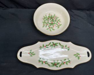Vintage Lenox Holiday Pickle Dish & Bowl