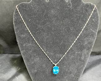 Oval Cut Blue Topaz Necklace with Sterling Chain