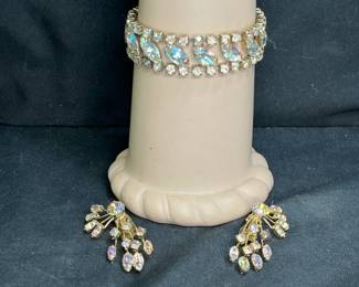 Rhinestone Bracelet & Clip On Earrings