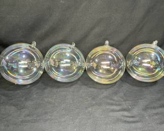 Four 4.5" Iridescent Hand Blown Glass Ornaments