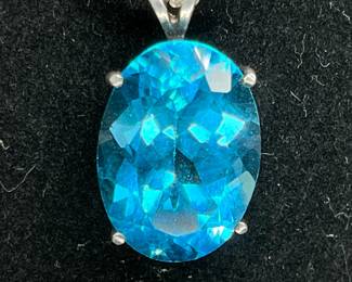 Oval Cut Blue Topaz Necklace with Sterling Chain