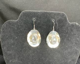 Sterling Silver Cowboy Hat Dangle Ear Rings