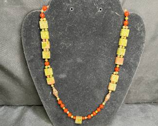 Unakite / Carnelian Necklace & Multi Stone Brooch