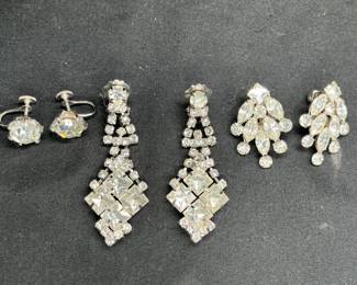 3 Pairs Rhinestone Clip On Earrings
