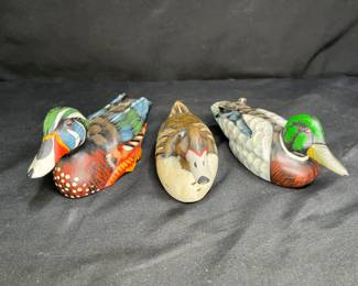 3 Sm Handpainted & Carved Wooden Duck Sculptures
