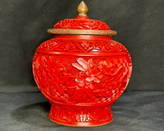 Chinese Carved Red Lacquer & Cinnabar Ginger Jar