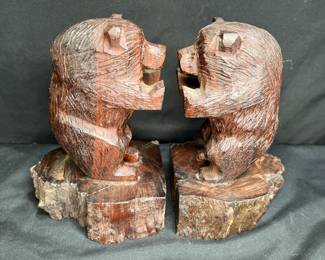  Pair of VTG Wooden Hand Carved Bear Book Ends
