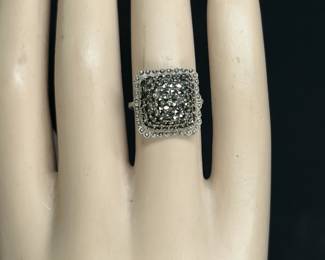 Art Deco Dangle Earrings & Faceted Hematite Ring