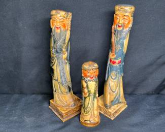 3 Vintage Lacquered Old Wise Men Statues