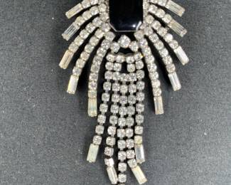 Antique Black & Rhinestone Brooch