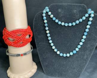 2 Cuff Bracelets & 1 Sodalite Beaded Necklace
