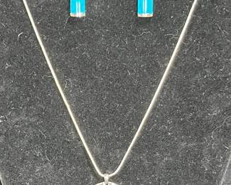 Turquoise Necklace, Cuff Bracelet, & 2 Pr Earring
