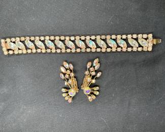 Rhinestone Bracelet & Clip On Earrings
