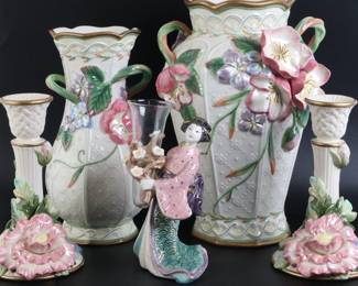 Lot 8260 Les Fleurs  Fitz and Floyd Decor Lot Vases  Candlesticks