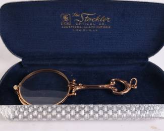 Lot 7613 Pair of Antique 14KL Gold Folding Lorgnette Reading Glasses  Stockler Optical