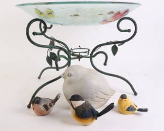 Lot 9829 Glass Birdbath  Bird Decor