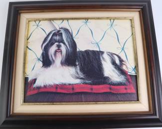 Lot 8129 Framed Black White Shih Tzu Dog Art