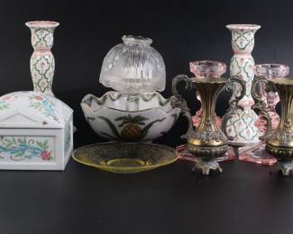 Lot 7650 Mixed Lot  Decorative Glass Porcelain  Candle Holders  Bowl  Trinket Dish  Fairy Lamp  Vases