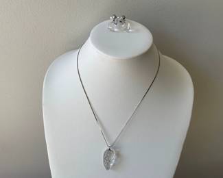 Lot 7416 Crystal Pendant on Sterling Necklace Chain  Screw On Earrings