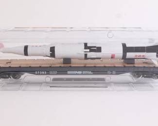Lot 9980 Model Train Car Flatbed with Rocket  Built 2016 by Menards