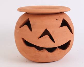 Lot 9837 Terra Cotta Pumpkin Jack O Lantern Luminaria