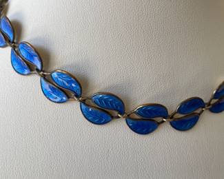 Lot 7412 Vtg David Anderson Norway  Guilloche Enamel  Sterling  Necklace  Clip on Earrings