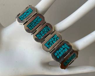 Lot 7408 Vintage Mexican Turquoise 7 Bracelet  Sterling Silver