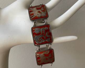 Lot 7409 Vtg David Anderson  7.5 Norway Sterling Enamel Fairy Tale Bracelet