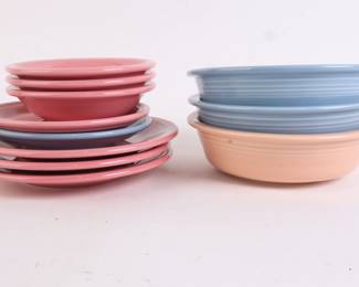 Lot 7631 Vtg Fiestaware Dishes Periwinkle  Rose  Apricot Cereal Fruit Bowls  Saucers  Salad Plates