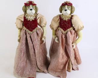 Lot 8113 Lot of 2 Dog Dolls Figurines in Holiday Dresses