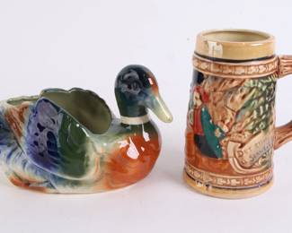 Lot 7605 Vintage Ceramic Duck Planter and Beer Stein