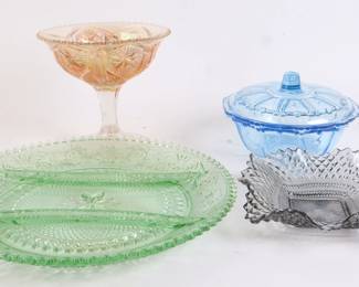 Lot 7642 Lot of 4 Vintage Glass  Candy Dish Platter  Compote