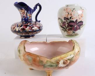 Lot 7630 Lot of 3 Vtg Painted Floral Porcelain  Vase Pitcher Bowl
