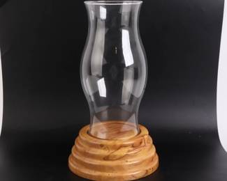 Lot 9822 Wood Carved Base with Glass Hurricane