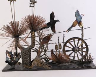 Lot 8127 Southwestern Diorama Metal Art Sculpture  signed JMC