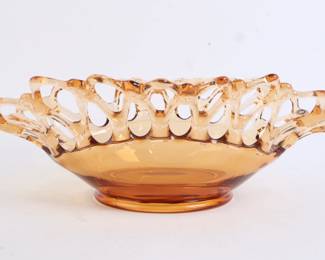 Lot 7647 Westmoreland Handmade Amber Glass Basket Bowl Dish