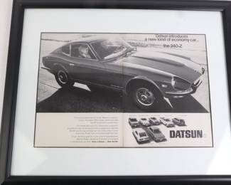 Lot 9138 Vintage Datsun 240Z Car Framed Advertisement