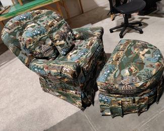 Lot 8149 Farm Landscape Upholstered Reading Chair  Ottoman