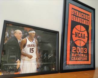 Lot 9140 Syracuse Orangemen Basketball  Framed Natl Champions Pennant  Steiner Certified Jim Boeheim Photo